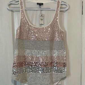 Express Women's Sparkling Lace Tank Top - Pink, Gray, White
